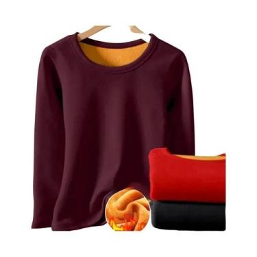 Imagem de Camiseta Térmica Feminina Forrada Com Fleece, Gola Redonda, Camada Bas