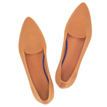 Imagem de Frank Mully Mocassim feminino casual sem cadarço, confortável, de malha, clássico, bico fino, para trabalho, viagens, 6035fawn, 40