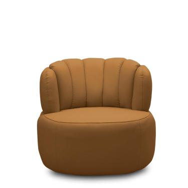 Imagem de Poltrona Decorativa Mariele Sala de Estar Base Giratória em Aço Couro Caramelo G88 - Gran Belo