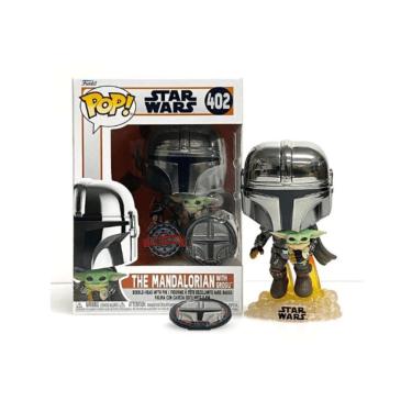 Imagem de Funko Pop Star Wars 402 Mandalorian w/ Grogu com Pin