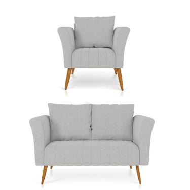 Imagem de Kit 1 Namoradeira 2 Lugares e 1 Poltrona Cinza Claro A05 Pés