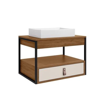 Imagem de Gabinete Para Banheiro Harley Com 1 Gaveta E Cuba Dalla Preto/canela/off White