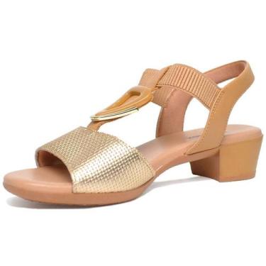 Imagem de Sandália Feminina Salto Baixo Estilo Conforto Casual Usaflex, Ouro lig