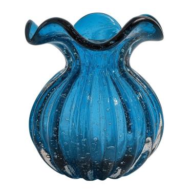 Imagem de Vaso De Vidro Murano Flor Plantas Arranjos Azul Trouxinha 10x11cm Lemis