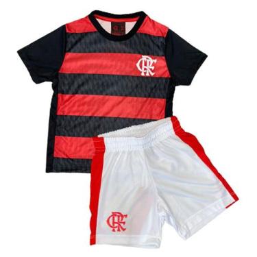 Imagem de Kit infantil flamengo mini craque camisa e short oficial, Preto, Vemel