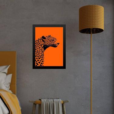 Imagem de Quadro Decorativo Leopardo Fundo Laranja 45X34Cm - Com Vidro