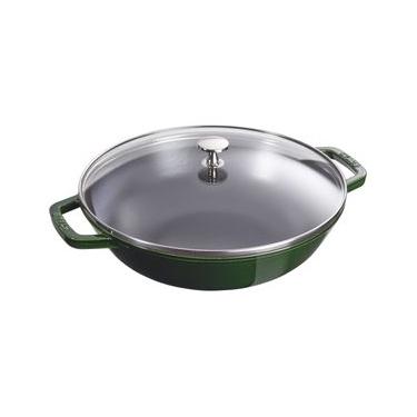Imagem de CAÇAROLA STAUB WOK TAMPA VIDRO FERRO FUNDIDO VERDE BASIL 30CM 405114650