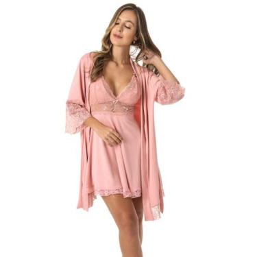 Imagem de Robe Sensual Microfibra e Renda Manga 3/4 Roupão de Banho - TJ Vip, Ro
