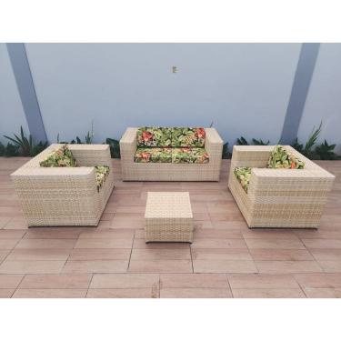 Imagem de Conjunto Sofá Poltronas Fibra Sintética Palha