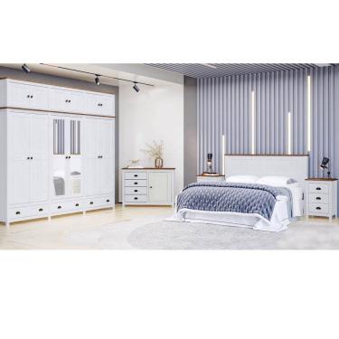 Imagem de Conjunto Quarto Branco Topázio: Guarda-Roupa 12 Portas, Cômoda, Cabeceira e 2 Mesas de Cabeceiras