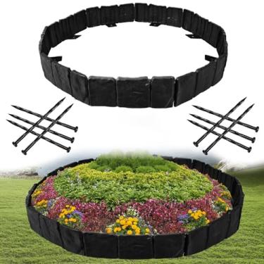Imagem de KBJALQ Borda De Jardim Com Pontas Ancoragem, Cerca Plástico Imitação Pedra Para Paisagismo Quintal Externo Faça Você Mesmo (20 Peças/16 Pés, Preta)