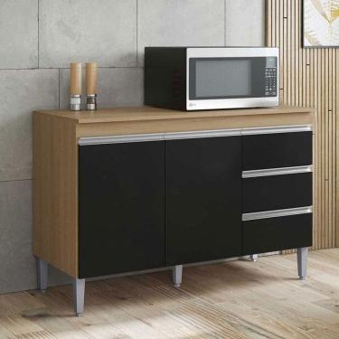 Imagem de Balcão de Cozinha Ambiente Andréia com Tampo 100 cm Amendoa Preto – AJL