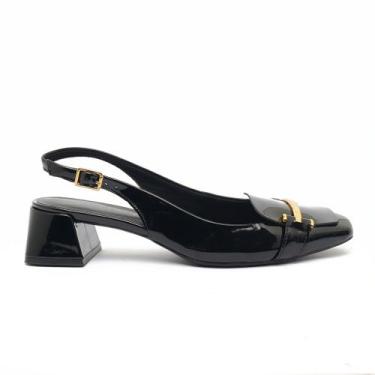 Imagem de Slingback Cecconello Salto Bloco Baixo Detalhe Fivela Transversal, Vz 