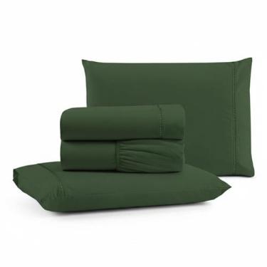 Imagem de Jogo de Lençol Queen Premium Soft 600 Fios Micropercal Verde Escuro Po