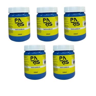 Imagem de Kit 5 Tintas Acrílicas Paris Premium Azul Celeste 250ml