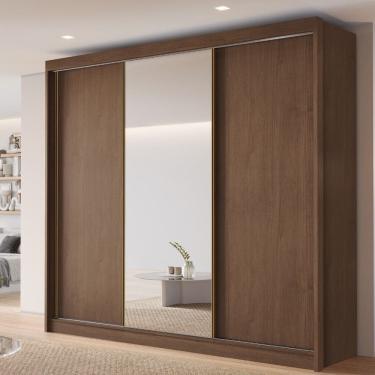 Imagem de Guarda Roupa Casal com Espelho 3 Portas de Correr em MDF Siena Conquista Moveis