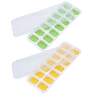 Imagem de Forma de Gelo Kit 2 Formas de Gelo Silicone com Tampa Fundo Flexível para Cubos Retangulares Amarelo e Verde OEM