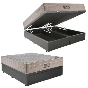 Imagem de Cama  Box Baú  Casal Sintético  Bipartido + Colchão Ortobom Airtech Molas Ensacadas 65x...
