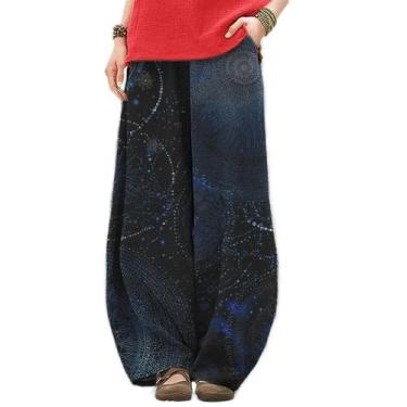 Imagem de Calças LOAIHA Bohemian Women Yoga Boho Wide Leg Sweatpants azuis