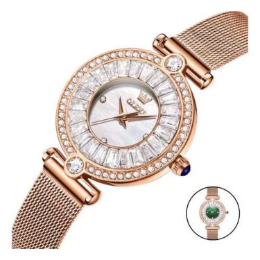 Imagem de Relógio de  Pulso Luxo Feminino Elegante Confortável Dourado Exclusivo
