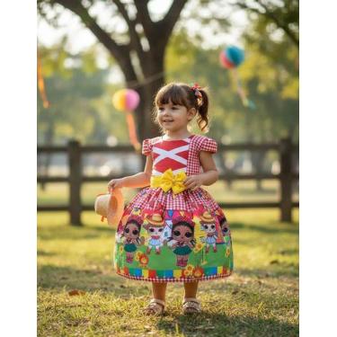 Imagem de Vestido Infantil Temático Festa Junina Lol Xadrez - - Pequenos Encanto