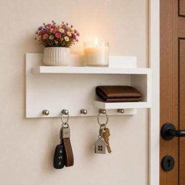 Imagem de Porta Chave Decorativo MDF De Parede Organizador Com Ganchos Metálicos
