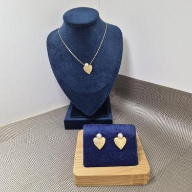 Imagem de Conjunto coração com pérola banhado ouro 18k - Noblesse