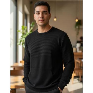Imagem de Blusa Masculina Link Bolso Canguru - Giuliana Marques Tricot, Preto, G