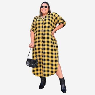 Imagem de Chamise Longo Plus Size - ZIEM, Xadrez amarelo, G2 (54/56)