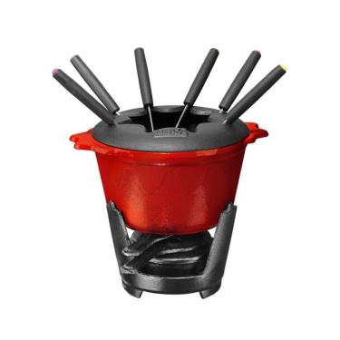 Imagem de Fondue CHEF para Queijo e Chocolate em Ferro Fundido com 6 Garfos e Fogareiro a Álcool para Mesas de Cabeceira Vermelho