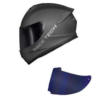 Imagem de Capacete Race Tech Hit Monocolor Cinza Fosco Mais Viseira Azul, 62