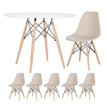 Imagem de Loft7, Kit - Mesa redonda Eames 100 cm branco + 5 cadeiras Eiffel Dsw Nude