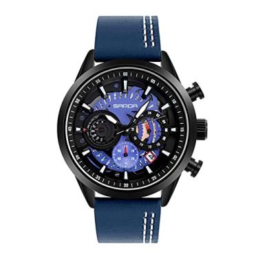 Imagem de Relógio de pulso masculino moderno de quartzo com mostrador de 3 horas, data analógica, cronógrafo, escala de precisão de 60 segundos, relógio à prova d'água, azul