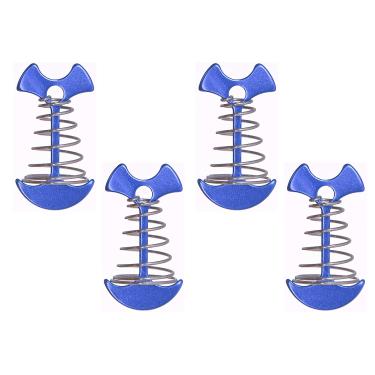 Imagem de 4 peças de pinos de âncora, estacas de liga de alumínio à prova de vento com fivela de mola, âncora de corda de vento portátil, prego para barraca de acampamento (azul)