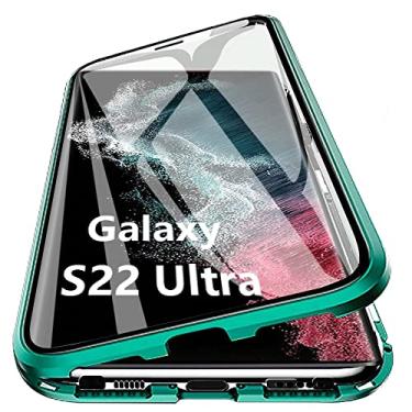Imagem de Woskko Capa ultra magnética para Galaxy S22, vidro temperado transparente de corpo inteiro de 360° com adsorção magnética de metal e alumínio para Samsung Galaxy S22 Ultra 6,8 polegadas 2022 (verde)