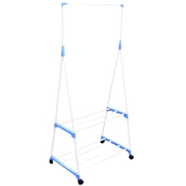 Imagem de Cabideiro Portátil De Aço Vertical Com Prateleiras Rodinhas