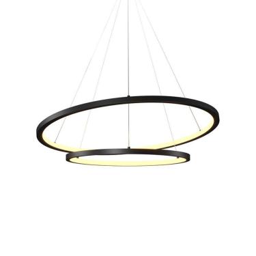 Imagem de Lustre Pendente Orluce Tabat OR1789 com 2 Aros 60/40cm Preto Led Bivolt
