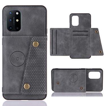 Imagem de Mobile phone accessories Para for OnePlus 8t dupla fivela pu + estojo protetora magnético à prova de choque do TPU com slots e suporte de cartão phone case