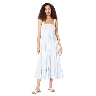 Imagem de Tommy Hilfiger Vestido maxi feminino listrado em camadas casual, Azul/branco, G
