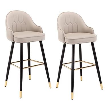 Imagem de Bancos De Barra De Altura De 30"Conjunto De 2 Balcão Com Lombalgia, Altura Da Altura Dos Braços De Cozinha Da Ilha De Cozinha, Nappa Couro Black Metal Metal Sathstered, Para Cozinha, Pub, Cafeteria