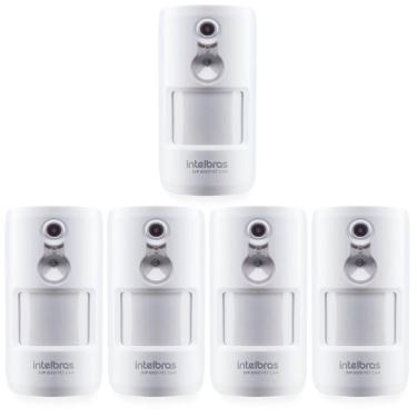 Imagem de Kit 5 Sensores de Movimento Infra Sem Fio Pet Immunity 20Kg c/ Câmera Integrada  IVP 8000 PET CAM Intelbras