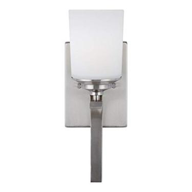 Imagem de Luminária de parede Sea Gull 4130701-962 Kemal gravada/branco vidro cilíndrico torchiere para parede, 1 luz 75 watts, 38 cm A x 12,7 cm L, níquel escovado