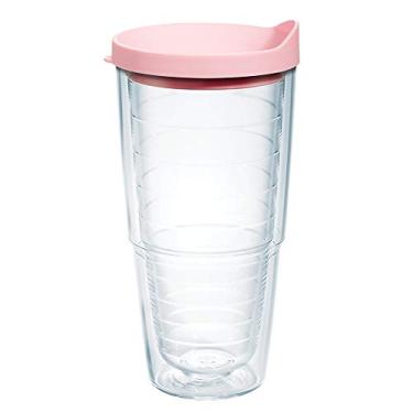 Imagem de Tervis Copo de viagem com tampa transparente e colorido, feito nos EUA, com parede dupla, mantém as bebidas frias e quentes, 680 g, tampa rosa
