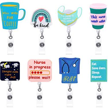 Imagem de 8 carretéis de crachá de enfermeira lindos carretéis de crachá retráteis de feltro suportes temáticos presente pediátrico para enfermeiras médicos cartões de identificação cordões feriados (estilo