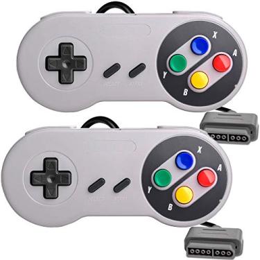 Imagem de 2 pacotes de controle de substituição para SNES, controle de jogo compatível com o sistema original de entretenimento de jogos Super Nintendo