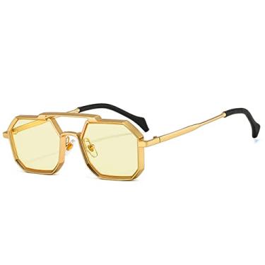 Imagem de Óculos de sol quadrados retrô femininos masculinos punk polígono moda óculos metal claro espelho tons óculos uv400, amarelo ouro, tamanho único