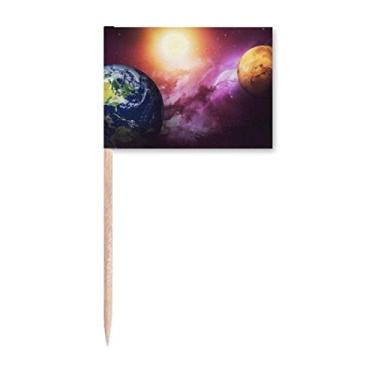 Imagem de Planeta Terra Vermelho Azul Colorido Palito de Dentes Bandeiras Marcador Topper Decoração de Festa
