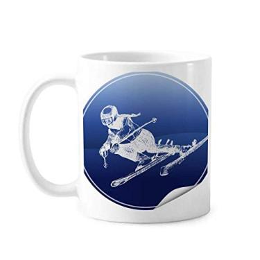 Imagem de Esqui de Inverno Padrão Retrô Ilustração Caneca Cerâmica Café Porcelana Utensílios de Mesa