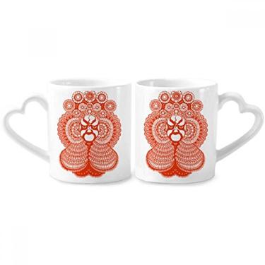 Imagem de Conjunto de canecas de porcelana para casal, cabeça de ópera chinesa, arte em corte de papel vermelho, coração
