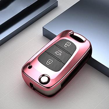 Imagem de YJADHU Capa de proteção para chave de carro de grão de carbono TPU, apto para Hyundai I30 IX35 Accent I20 Sonata Kia K2 K5 Sportage L811 Sorento, ouro rosa